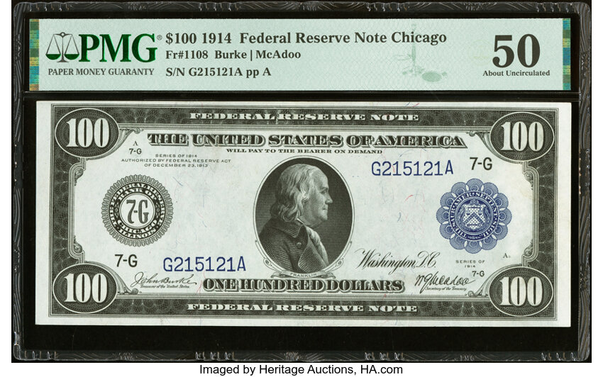 image for: Fr. 1108 $100 1914 Federal Reserve Note PMG About Uncirculated 50....