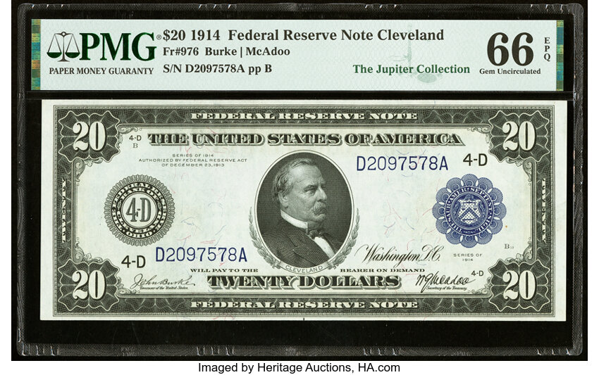 image for: Fr. 976 $20 1914 Federal Reserve Note PMG Gem Uncirculated 66 EPQ....
