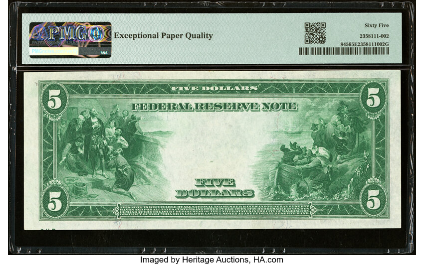 image for: Fr. 845 $5 1914 Federal Reserve Note PMG Gem Uncirculated 65 EPQ....