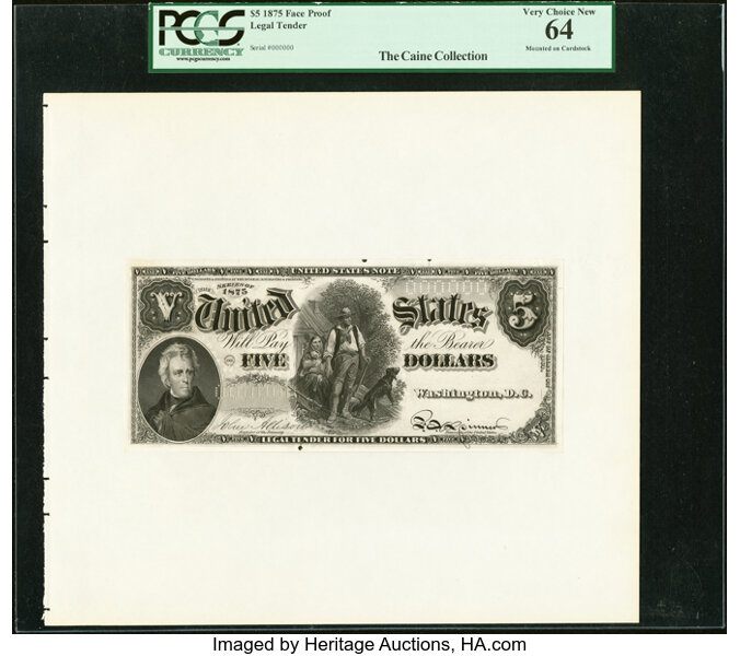 image for: Fr. 64-Fr. 68 $5 1869-1875 $5 Legal Tender Transition Essay Face Proof PCGS Very Choice New 64....