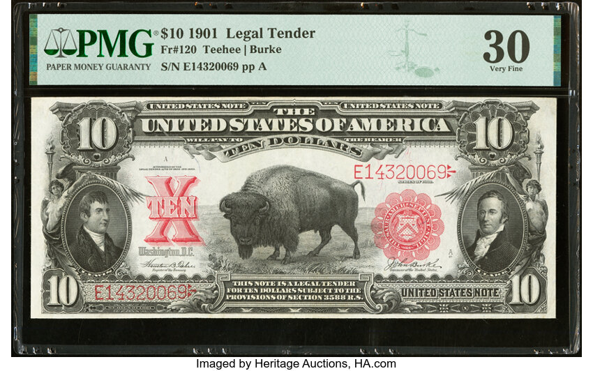 image for: Fr. 120 $10 1901 Legal Tender PMG Very Fine 30....