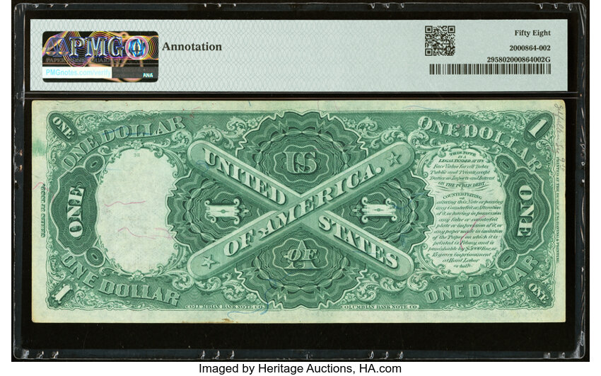 image for: James Gilfillan Courtesy Autographed Fr. 29 $1 1880 Legal Tender PMG Choice About Unc 58....