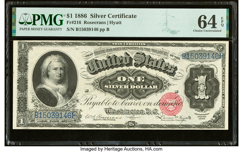 image for: Fr. 216 $1 1886 Silver Certificate PMG Choice Uncirculated 64 EPQ....