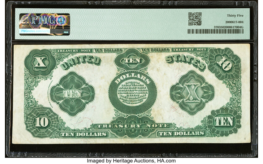 image for: Fr. 370 $10 1891 Treasury Note PMG Choice Very Fine 35....