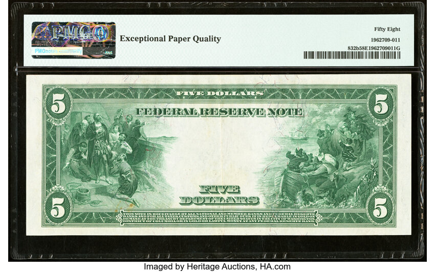 image for: Fr. 832b $5 1914 Red Seal Federal Reserve Note PMG Choice About Unc 58 EPQ....