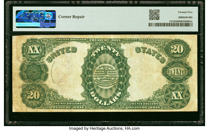 image for: Fr. 375 $20 1891 Treasury Note PMG Very Fine 25....