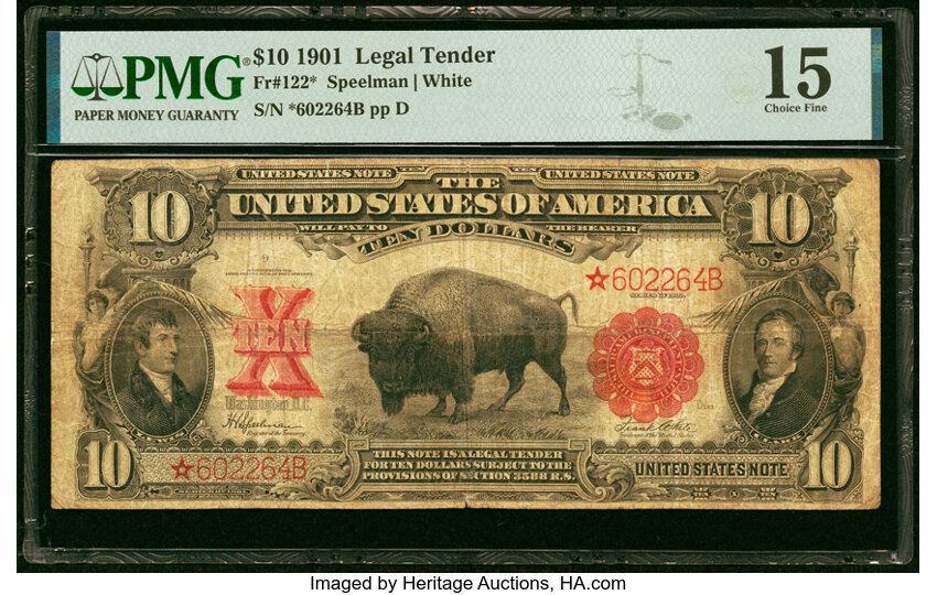 image for: Fr. 122* $10 1901 Legal Tender Star Note PMG Choice Fine 15....