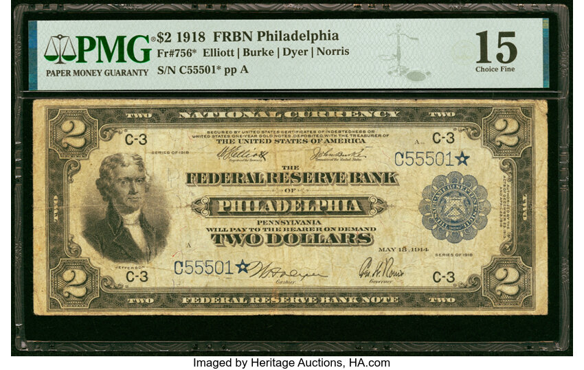 image for: Fr. 756* $2 1918 Federal Reserve Bank Star Note PMG Choice Fine 15....
