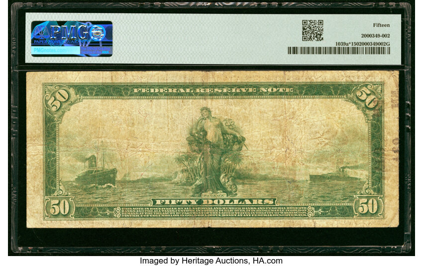 image for: Fr. 1039a* $50 1914 Federal Reserve Star Note PMG Choice Fine 15....