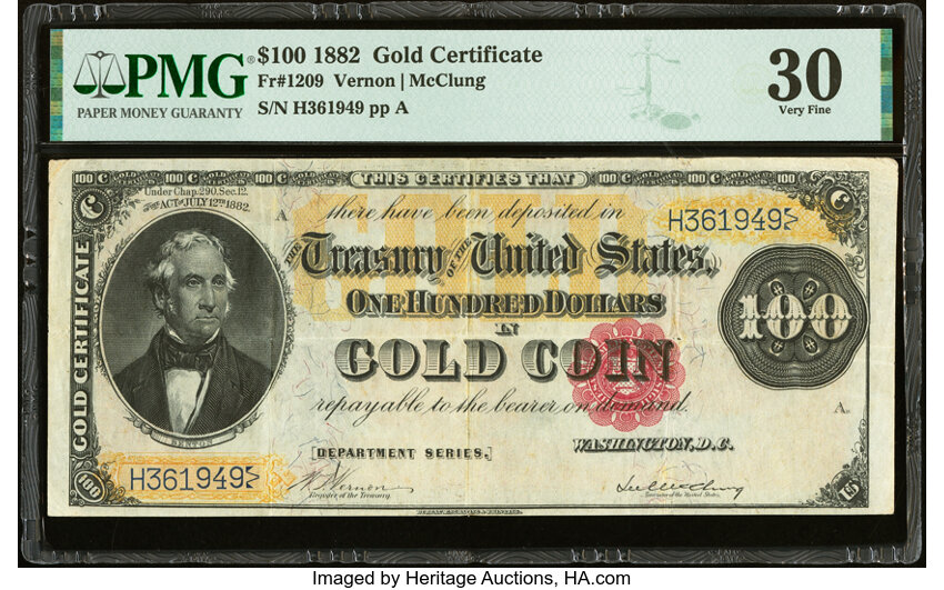 image for: Fr. 1209 $100 1882 Gold Certificate PMG Very Fine 30....
