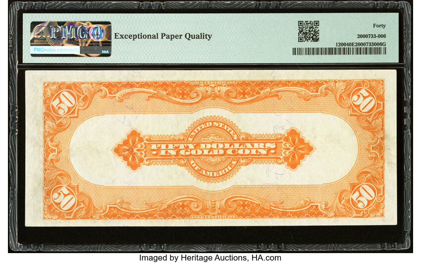 image for: Fr. 1200 $50 1922 Gold Certificate PMG Extremely Fine 40 EPQ....