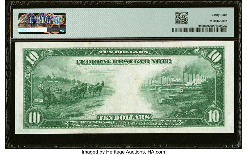 image for: Fr. 893b $10 1914 Red Seal Federal Reserve Note PMG Choice Uncirculated 64....