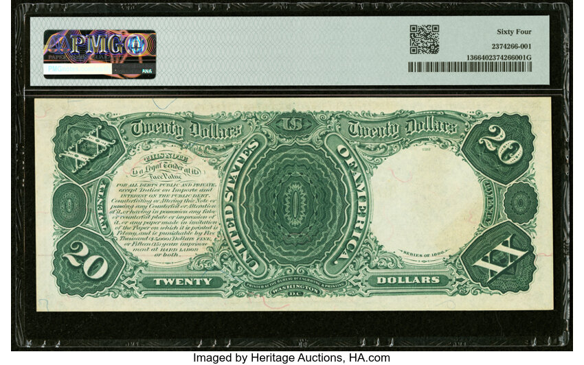 image for: Fr. 136 $20 1880 Legal Tender PMG Choice Uncirculated 64....