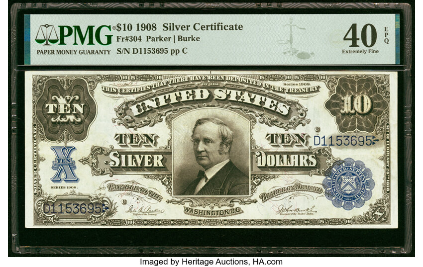 image for: Fr. 304 $10 1908 Silver Certificate PMG Extremely Fine 40 EPQ....