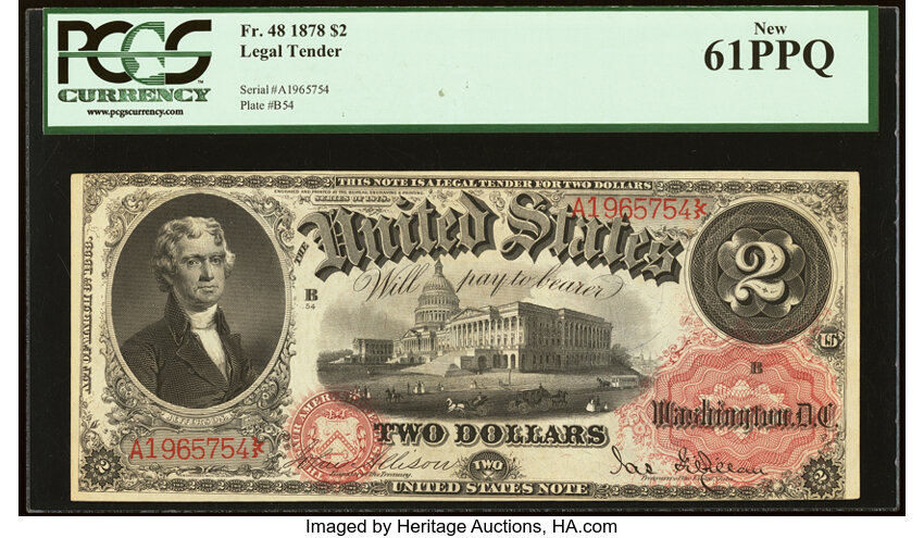 image for: Fr. 48 $2 1878 Legal Tender PCGS New 61PPQ....