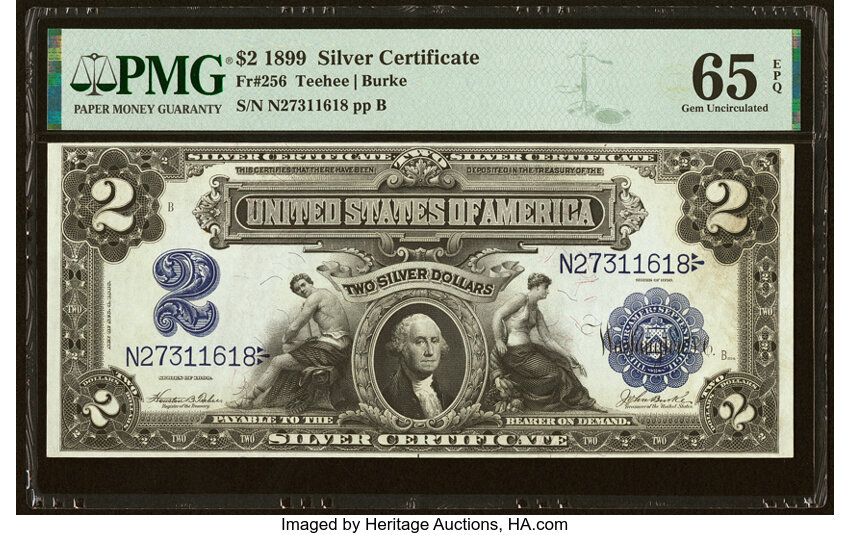 image for: Fr. 256 $2 1899 Silver Certificate PMG Gem Uncirculated 65 EPQ....