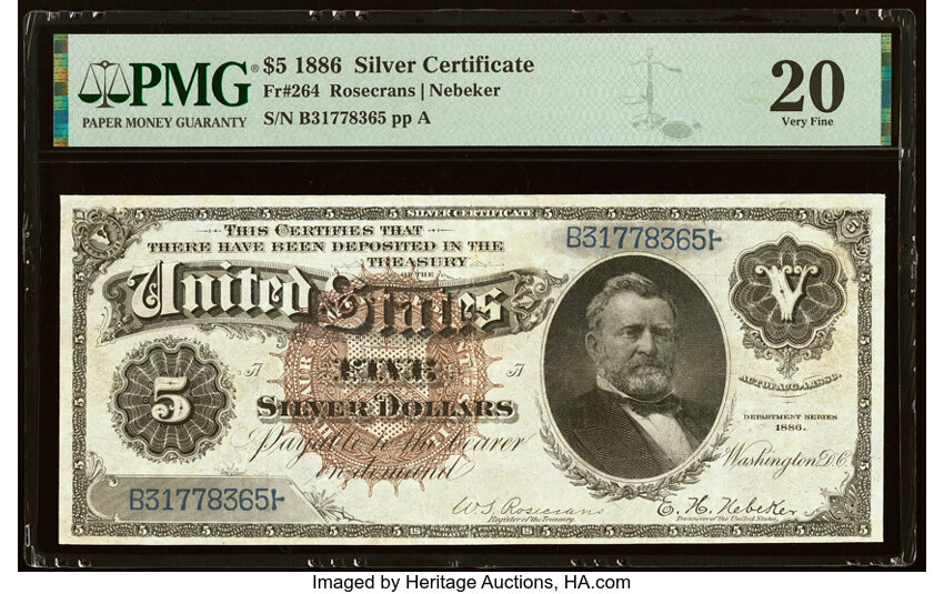 image for: Fr. 264 $5 1886 Silver Certificate PMG Very Fine 20....