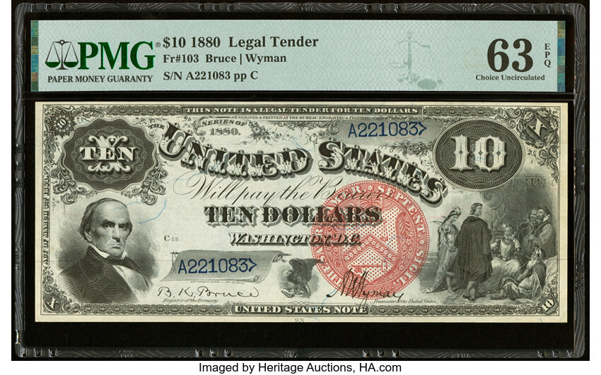 image for: Fr. 103 $10 1880 Legal Tender PMG Choice Uncirculated 63 EPQ....