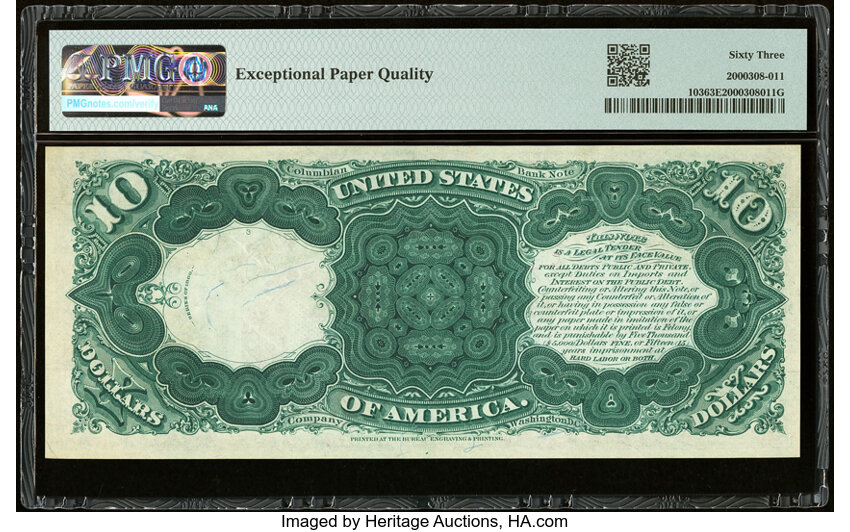 image for: Fr. 103 $10 1880 Legal Tender PMG Choice Uncirculated 63 EPQ....