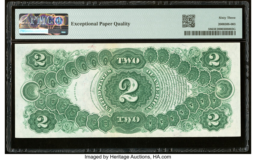 image for: Low Serial Number B75A Fr. 58 $2 1917 Legal Tender PMG Choice Uncirculated 63 EPQ....