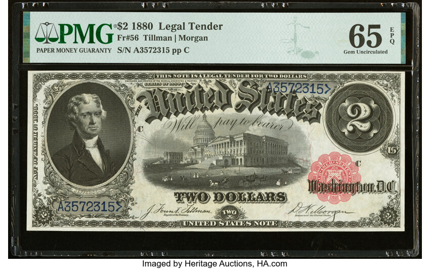 image for: Fr. 56 $2 1880 Legal Tender PMG Gem Uncirculated 65 EPQ....