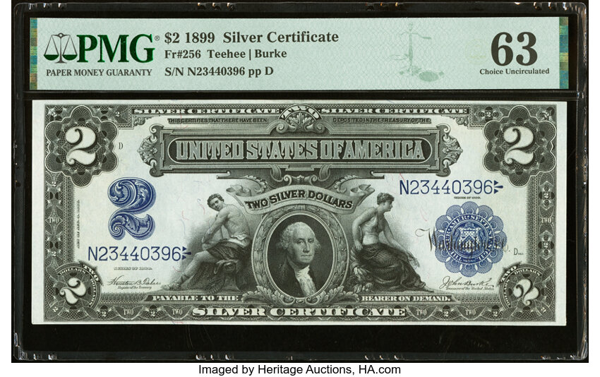 image for: Fr. 256 $2 1899 Silver Certificate PMG Choice Uncirculated 63....
