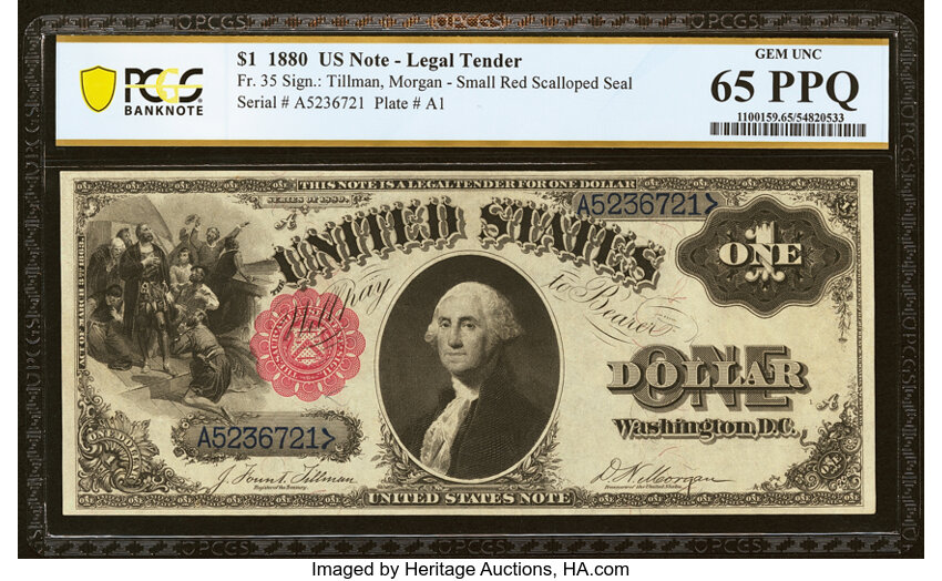 image for: Fr. 35 $1 1880 Legal Tender PCGS Banknote Gem Unc 65 PPQ....