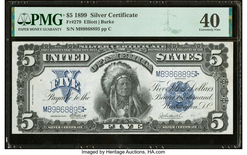 image for: Fr. 279 $5 1899 Silver Certificate PMG Extremely Fine 40....