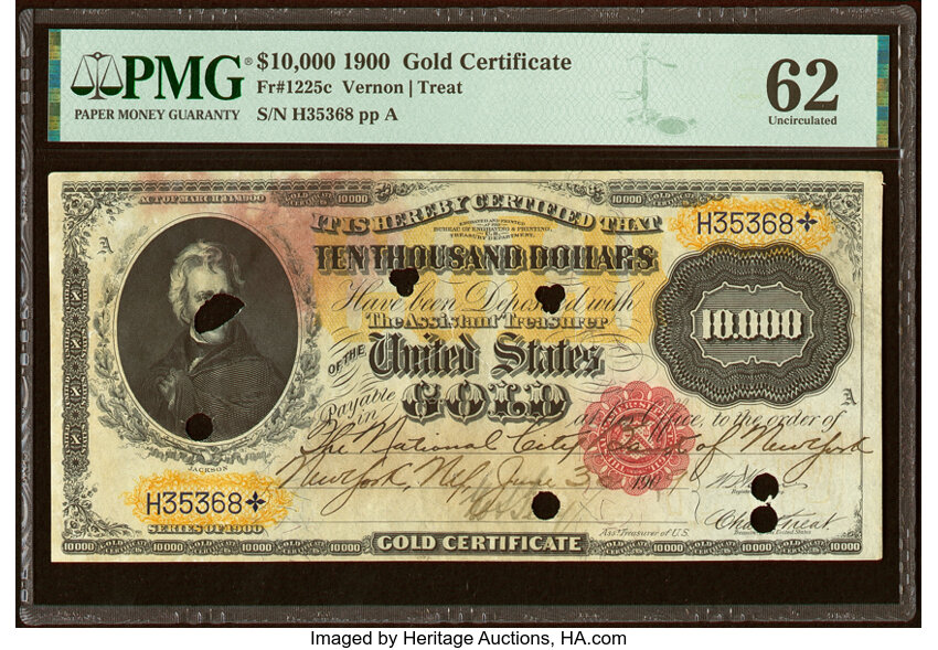 image for: Fr. 1225c $10,000 1900 Gold Certificate PMG Uncirculated 62....