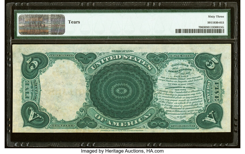 image for: Fr. 70 $5 1880 Legal Tender PMG Choice Uncirculated 63....