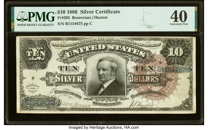 image for: Fr. 295 $10 1886 Silver Certificate PMG Extremely Fine 40....