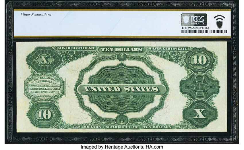image for: Fr. 298 $10 1891 Silver Certificate PCGS Banknote About Unc 55 Details....