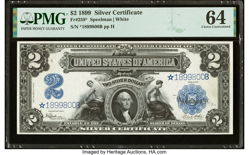 image for: Fr. 258* $2 1899 Silver Certificate Star Note PMG Choice Uncirculated 64....