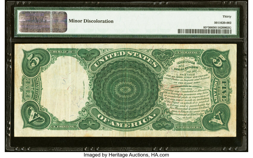 image for: Fr. 85* $5 1907 "PCBLIC" Error Legal Tender Star Note PMG Very Fine 30....