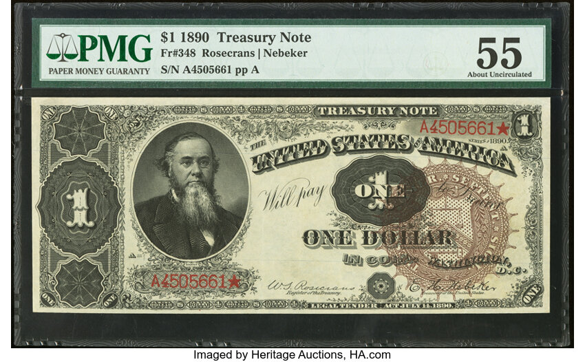 image for: Fr. 348 $1 1890 Treasury Note PMG About Uncirculated 55....