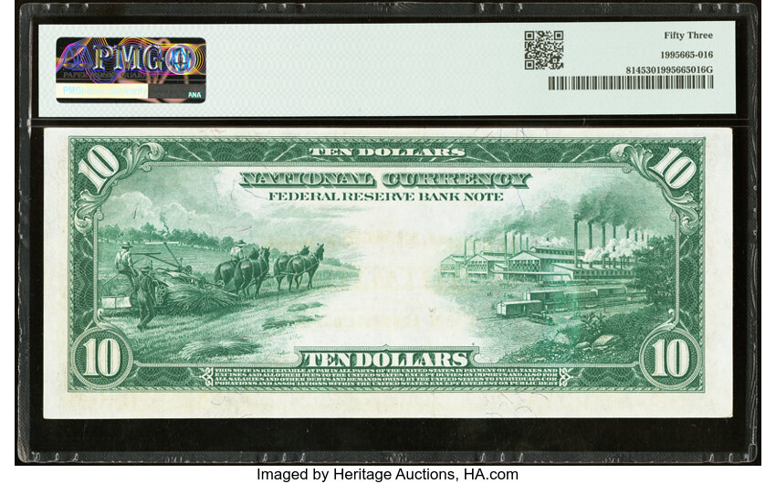 image for: Fr. 814 $10 1918 Federal Reserve Bank Note PMG About Uncirculated 53....