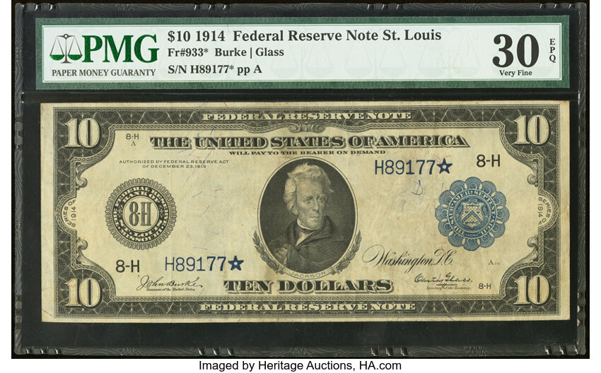 image for: Fr. 933* $10 1914 Federal Reserve Star Note PMG Very Fine 30 EPQ....