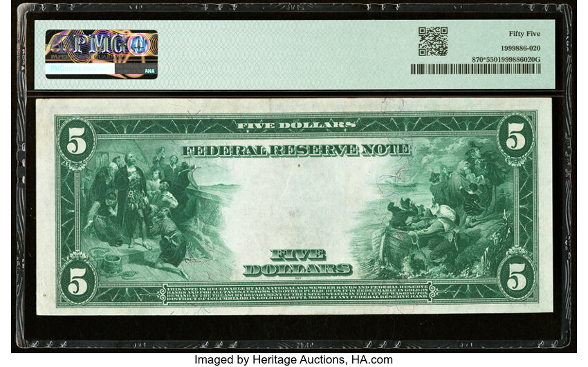 image for: Fr. 870* $5 1914 Federal Reserve Star Note PMG About Uncirculated 55....