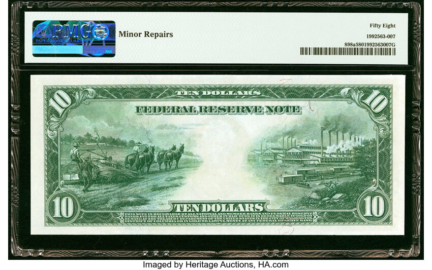 image for: Fr. 898a $10 1914 Red Seal Federal Reserve Note PMG Choice About Unc 58....