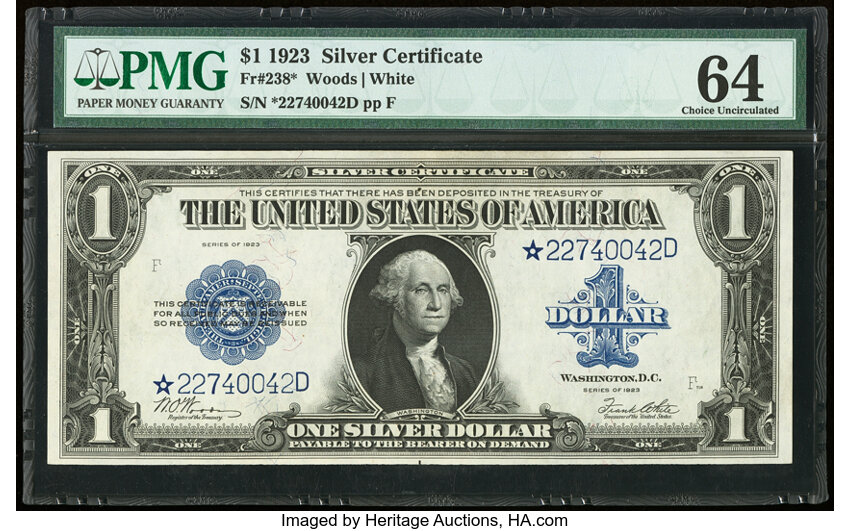 image for: Fr. 238* $1 1923 Silver Certificate Star Note. PMG Choice Uncirculated 64....