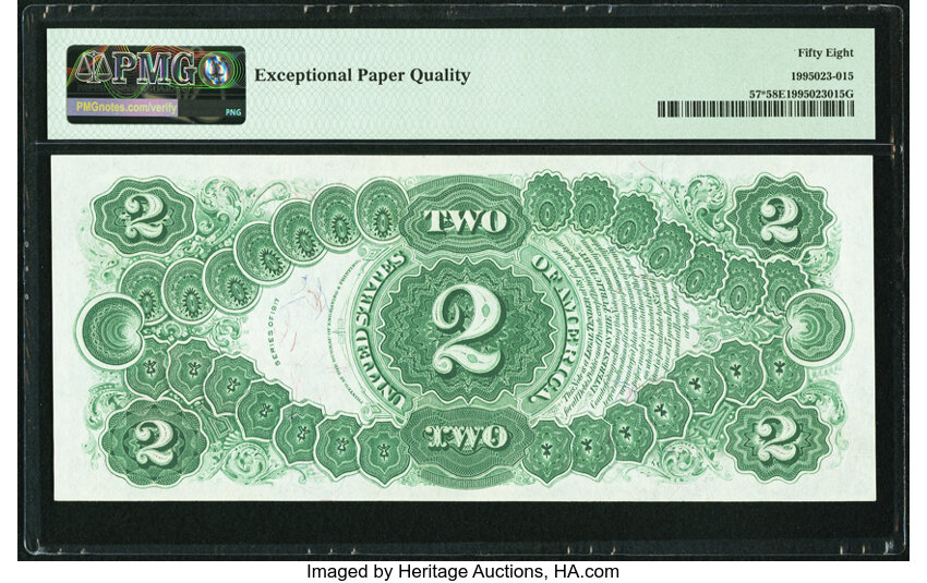 image for: Fr. 57* $2 1917 Legal Tender Star Note. PMG Choice About Unc 58 EPQ....