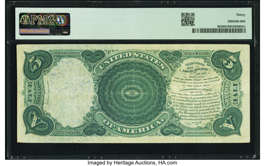image for: Fr. 66 $5 1875 Legal Tender PMG Very Fine 30....