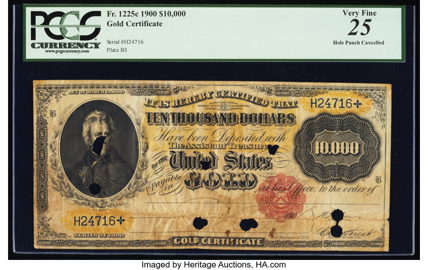 image for: Fr. 1225c $10,000 1900 Gold Certificate PCGS Very Fine 25....