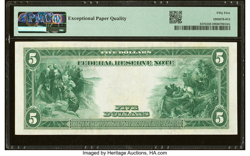 image for: Fr. 837b $5 1914 Red Seal Federal Reserve Note PMG About Uncirculated 55 EPQ....