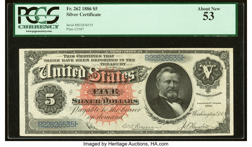 image for: Fr. 262 $5 1886 Silver Certificate PCGS About New 53....