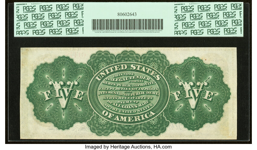 image for: Fr. 63a $5 1863 Legal Tender PCGS Choice About New 58....