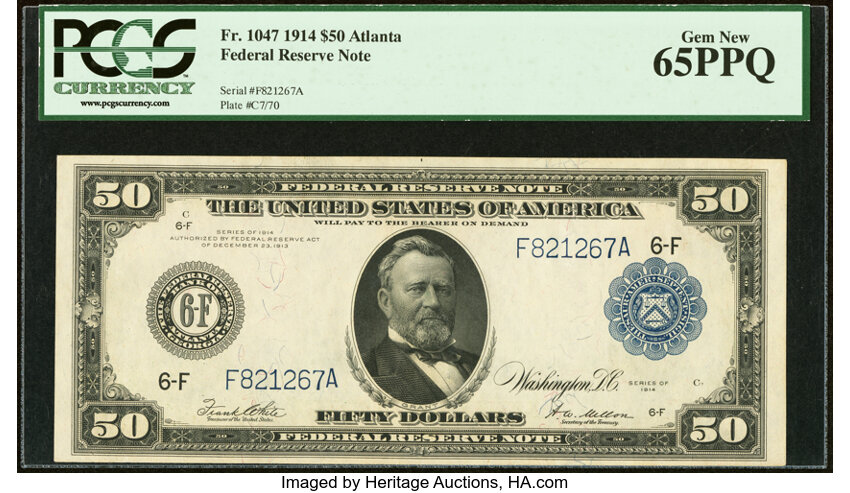 image for: Fr. 1047 $50 1914 Federal Reserve Note PCGS Gem New 65PPQ....