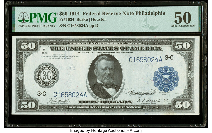 image for: Fr. 1034 $50 1914 Federal Reserve Note PMG About Uncirculated 50....