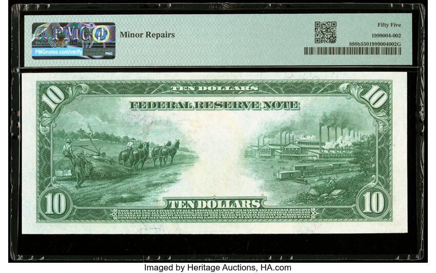 image for: Fr. 898b $10 1914 Red Seal Federal Reserve Note PMG About Uncirculated 55....