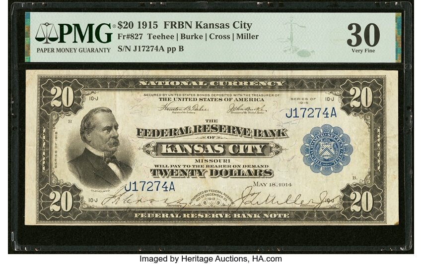 image for: Fr. 827 $20 1915 Federal Reserve Bank Note PMG Very Fine 30....